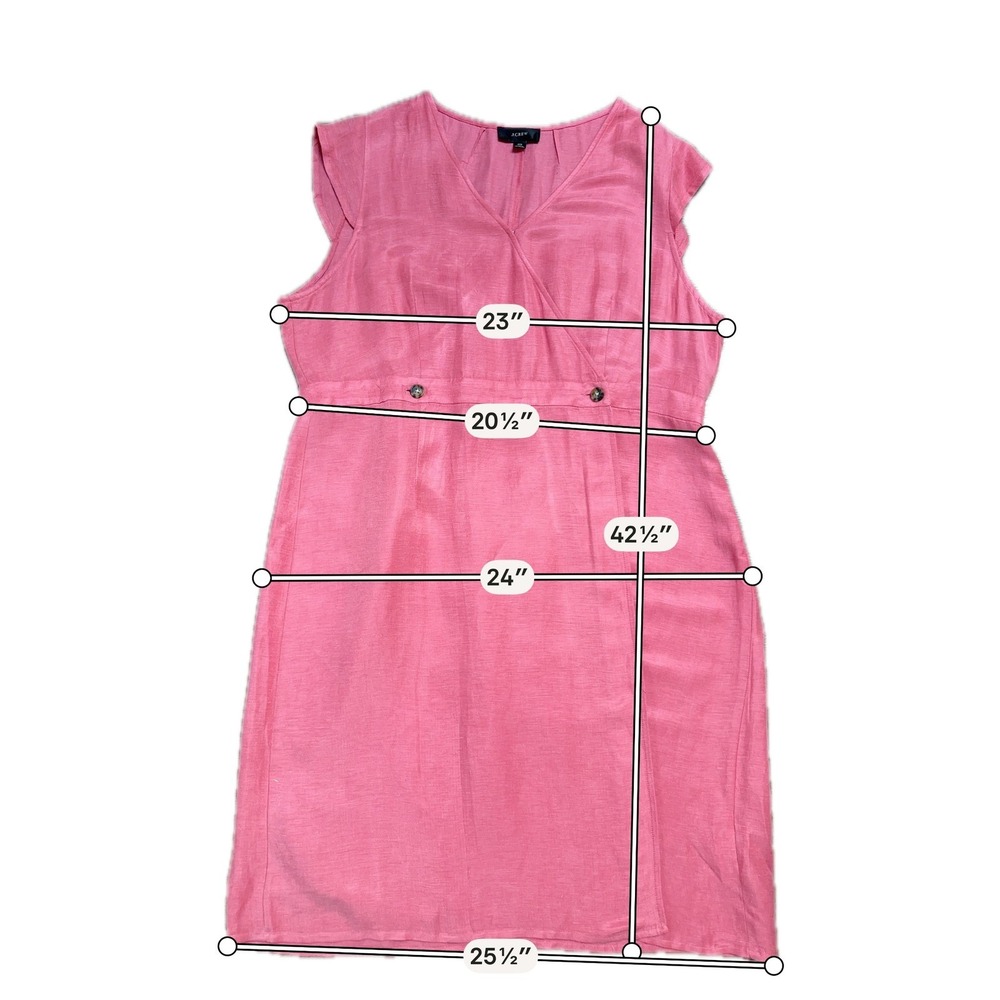 J.Crew Pink Linen Cupro Faux Wrap‎ Flutter Sleeve Dress Size 20 Spring Preppy - Picture 6 of 8